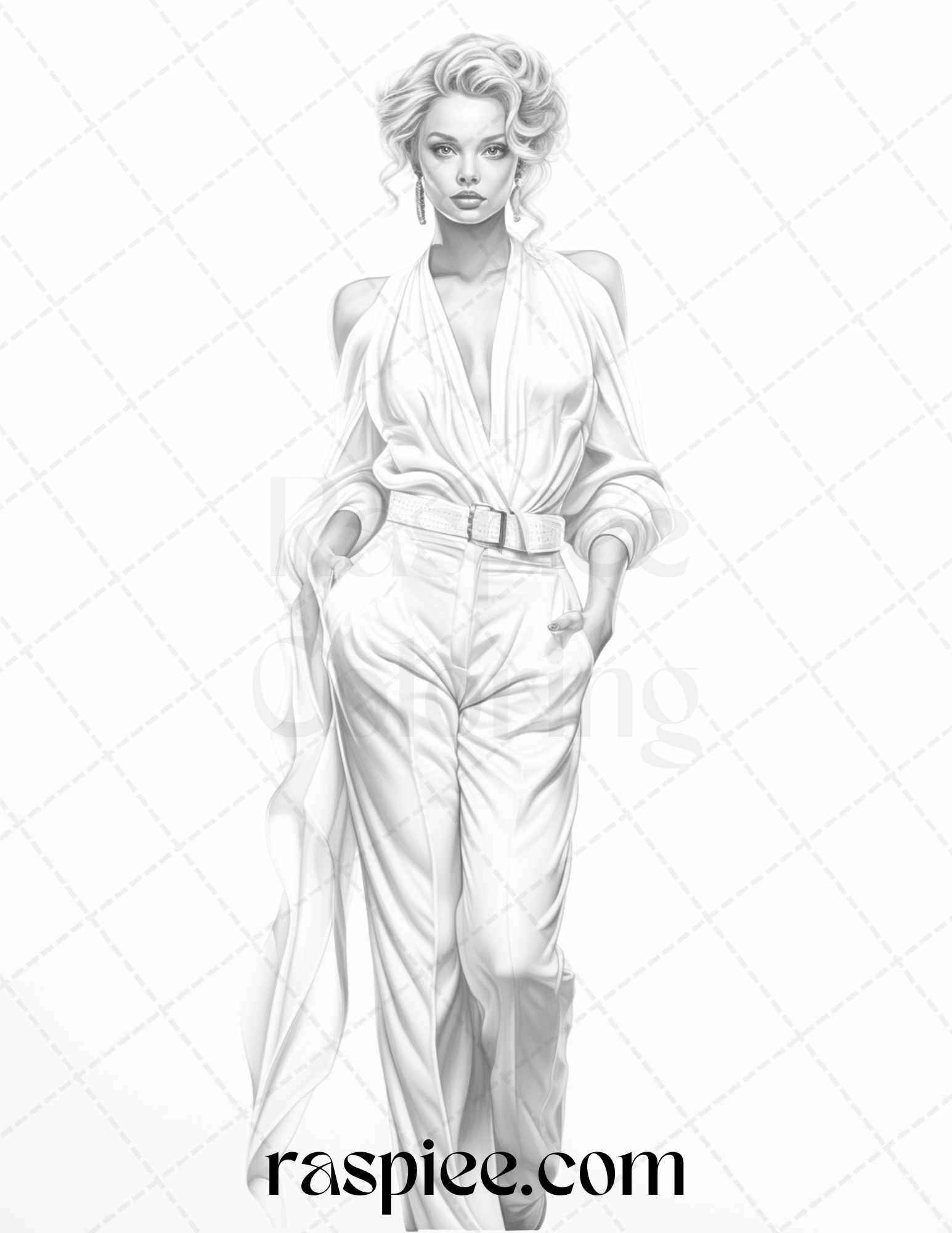 Fashion Show Grayscale Coloring Pages Printable for Adults, PDF File Instant Download