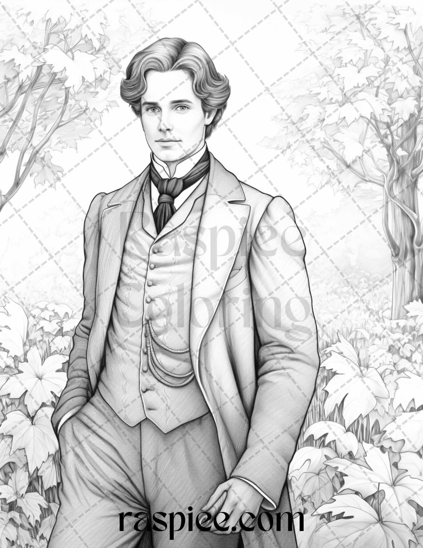 60 Victorian Autumn Portrait Grayscale Coloring Pages Printable for Adults, PDF File Instant Download