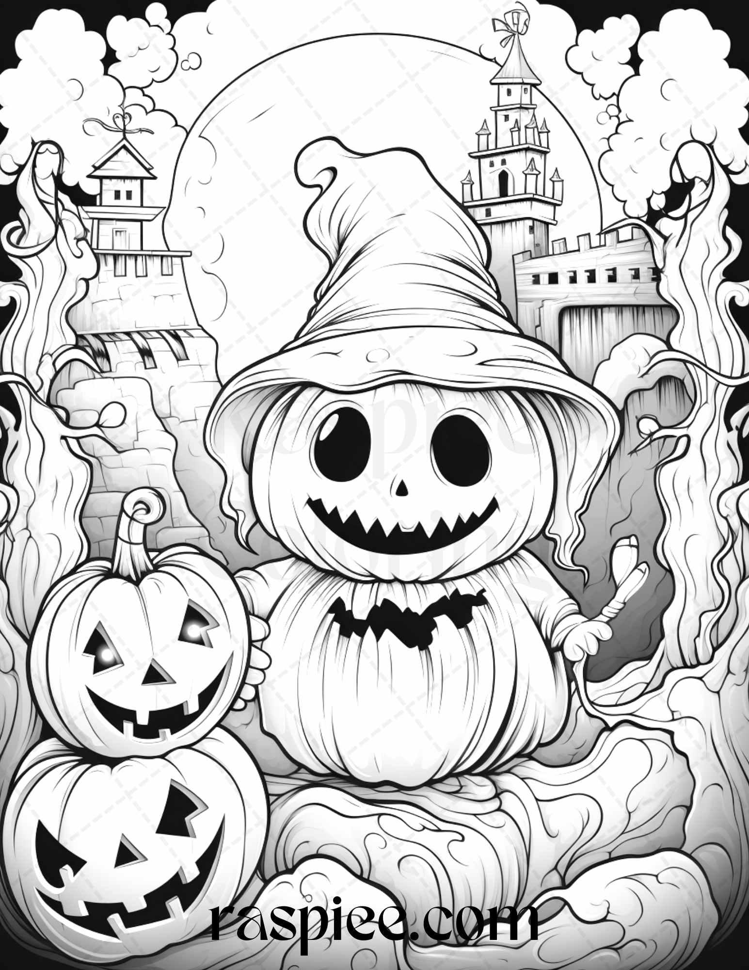 50 Halloween Cute Ghosts Grayscale Coloring Printable for Adults Kids, PDF File Instant Download