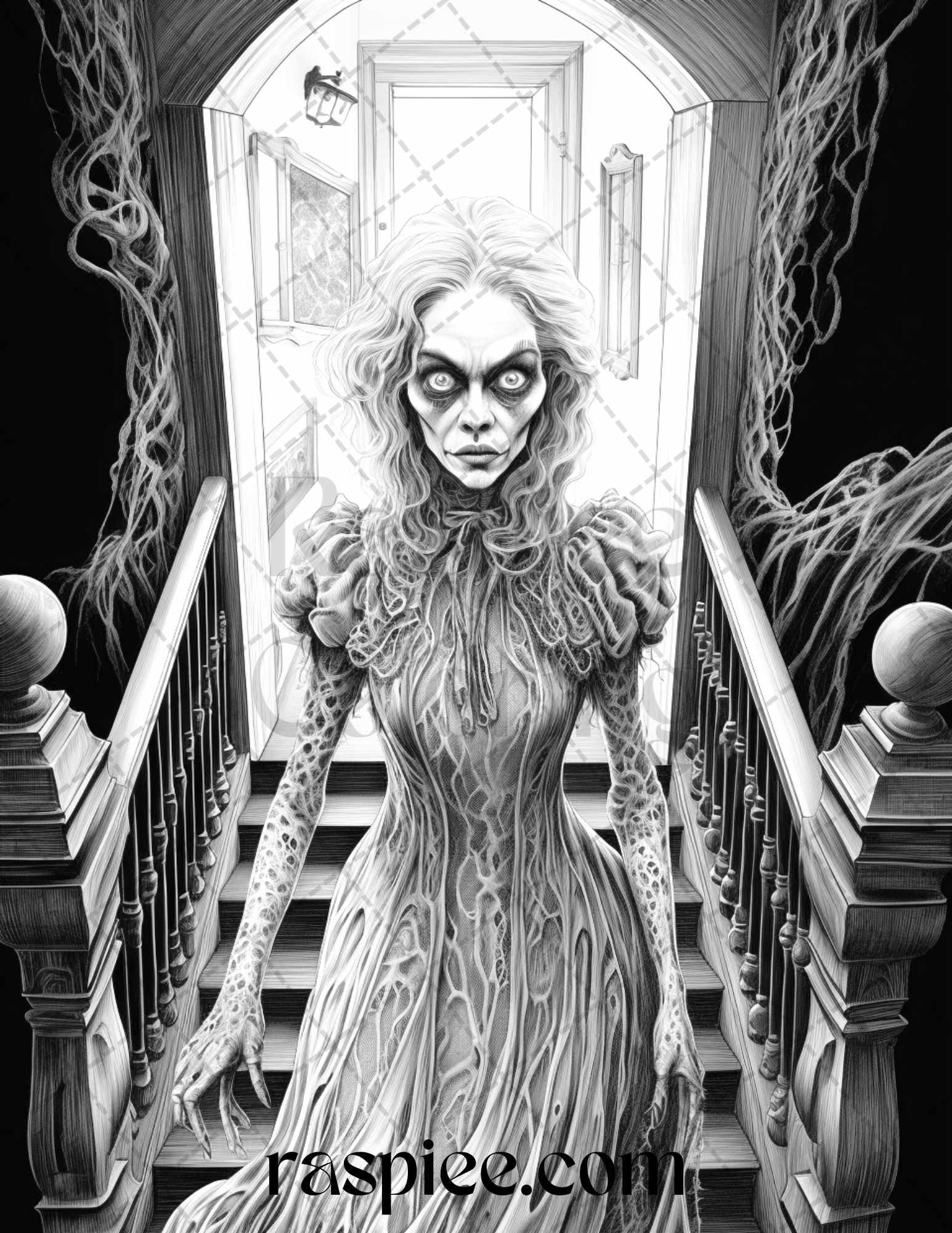 60 Halloween Victorian Era Grayscale Coloring Pages Printable for Adults, PDF File Instant Download