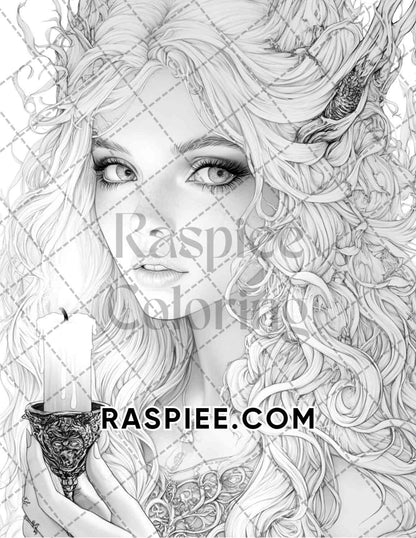 Enchanted Witches Adult Coloring Pages Printable PDF Instant Download