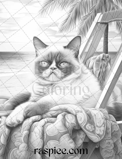 50 Grumpy Cat Grayscale Coloring Pages Printable for Adults, PDF File Instant Download