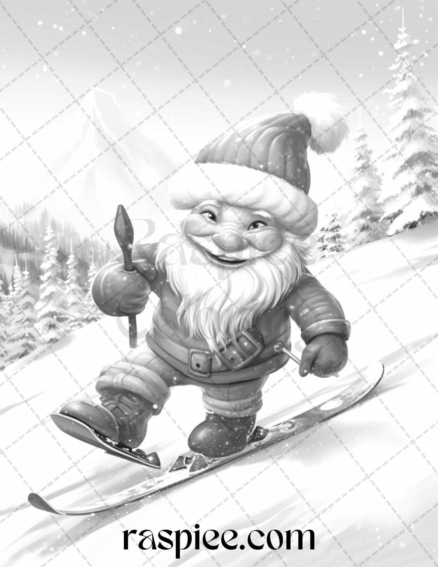 60 Christmas Gnomes Grayscale Coloring Pages Printable for Adults and Kids, PDF File Instant Download