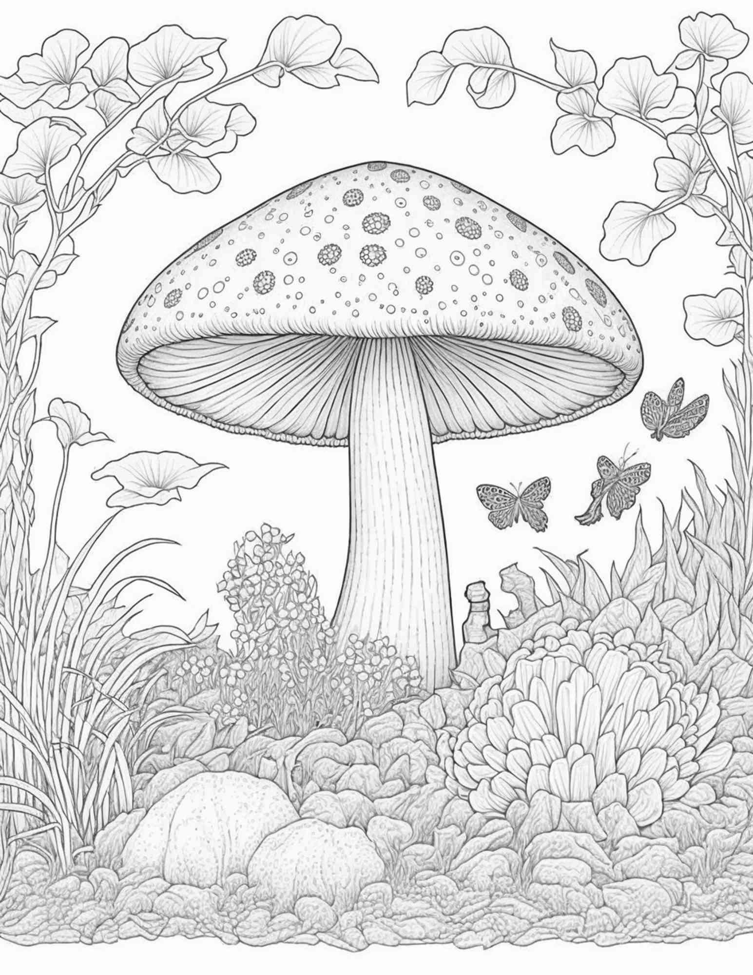 100 Mushroom Forest Coloring Pages Printable for Adults and Kids, Grayscale Coloring Book, Printable PDF File Instant Download