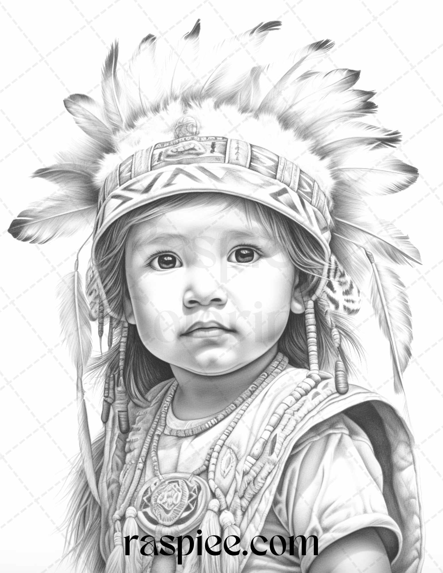 50 Native American Little Girls Boys Grayscale Coloring Pages Printable for Adults Kids, PDF File Instant Download