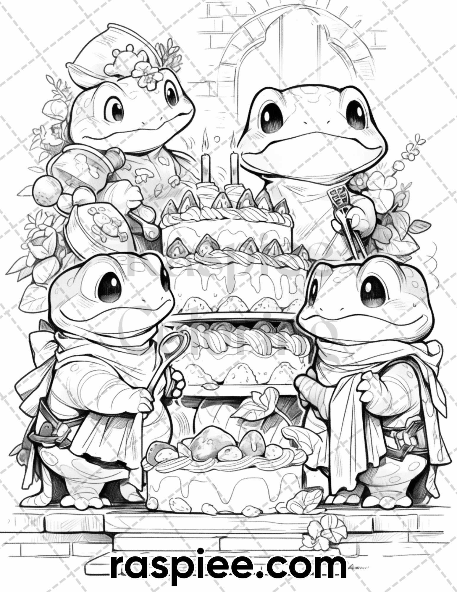 50 The Frog Kingdom Grayscale Coloring Pages for Adults, Printable PDF Instant Download