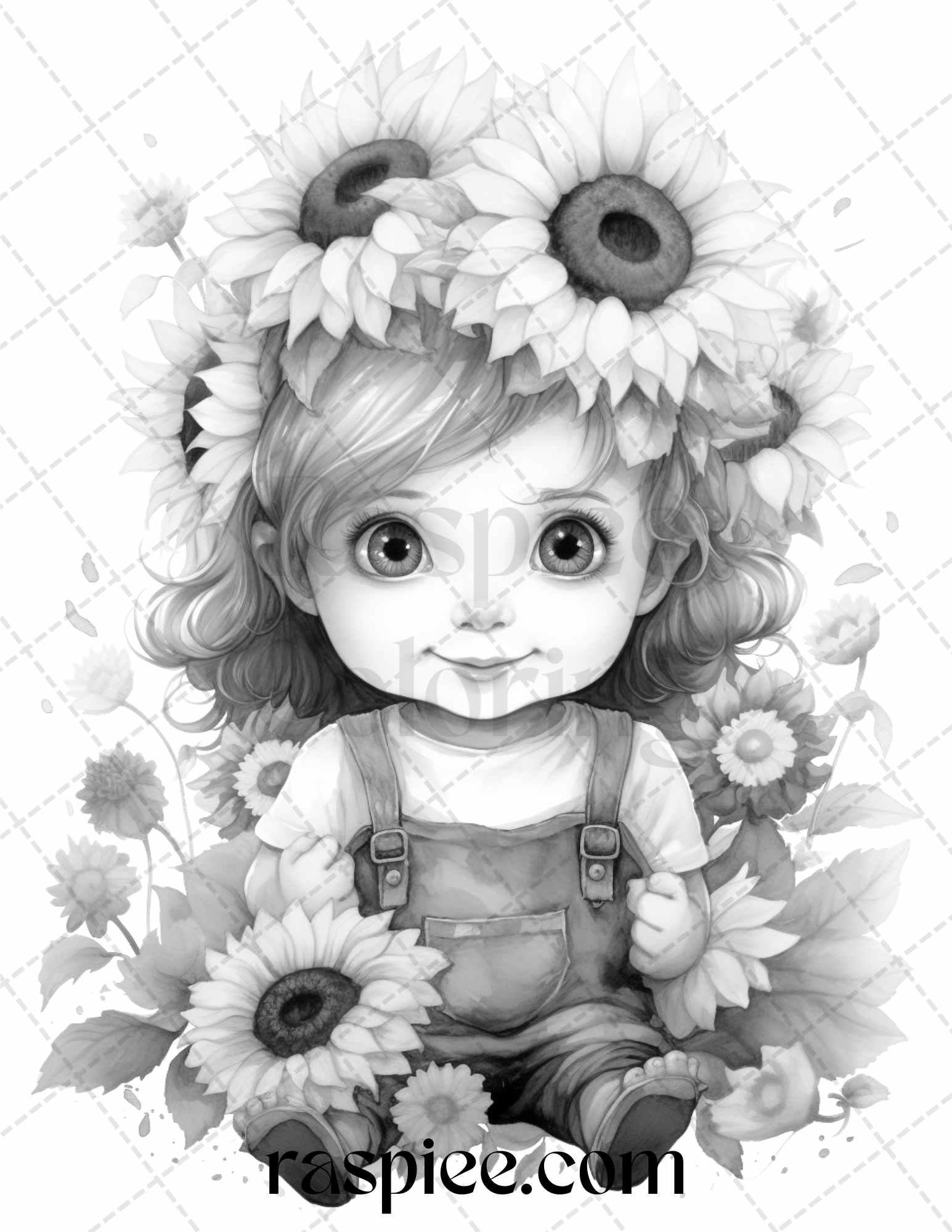 50 Flower Gnomes Grayscale Coloring Pages Printable for Adults Kids, PDF File Instant Download