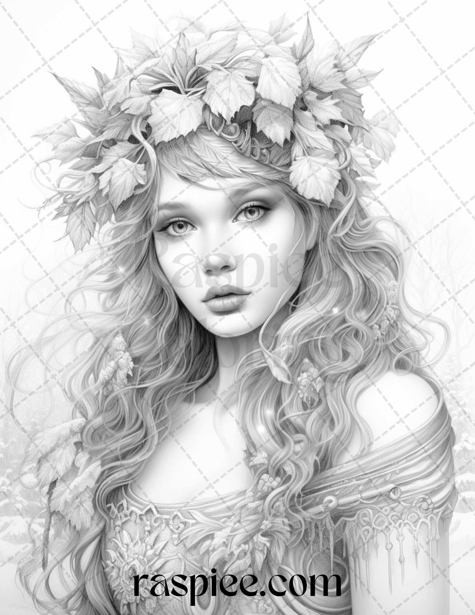 50 Winter Fairy Grayscale Coloring Pages Printable for Adults, PDF File Instant Download