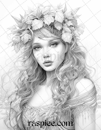 50 Winter Fairy Grayscale Coloring Pages Printable for Adults, PDF File Instant Download