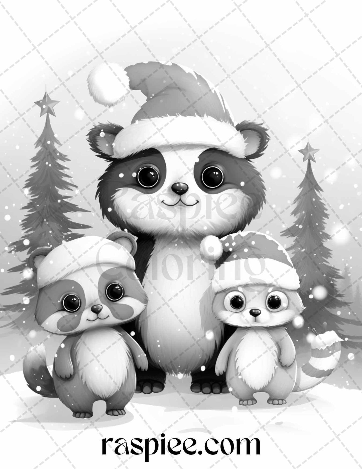 70 Christmas Critters Grayscale Coloring Pages Printable for Adults and Kids, PDF File Instant Download