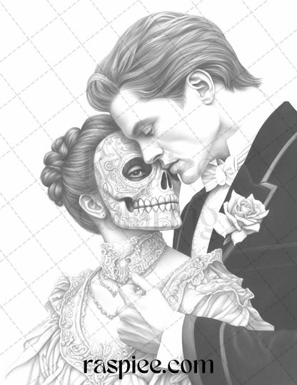 Phantom of the Opera Grayscale Coloring Pages Printable for Adults, PDF File Instant Download