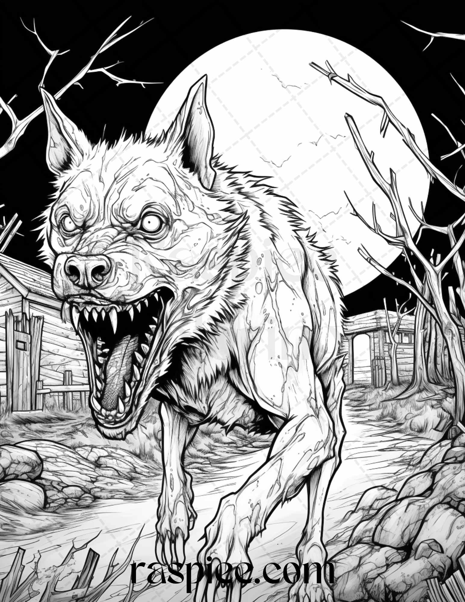 66 Horror Zombie Animals Grayscale Coloring Pages Printable for Adults, PDF File Instant Download