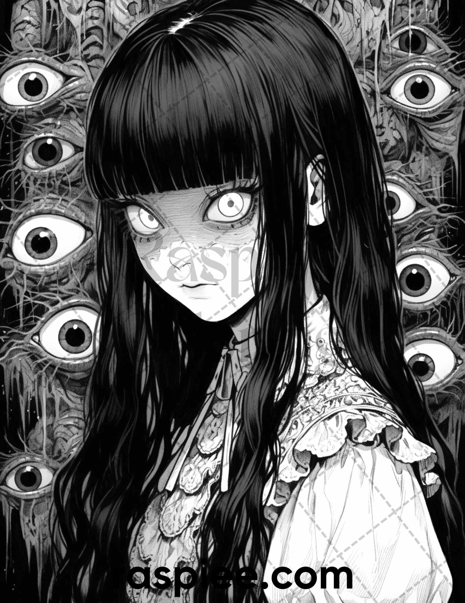 60 Horror Beauties Grayscale Coloring Pages Printable for Adults, PDF File Instant Download