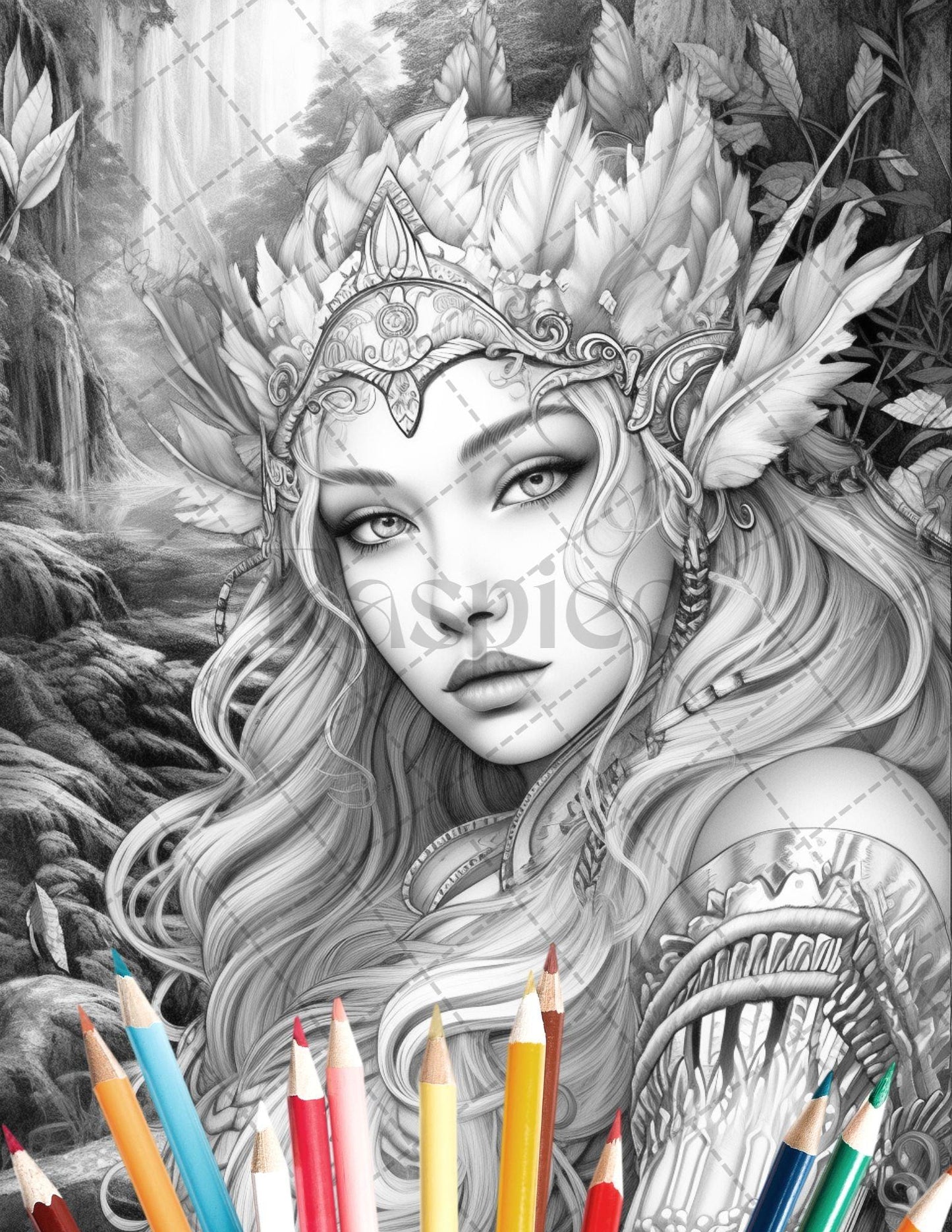 35 Beautiful Printable Elf Girls Coloring Book for Adults, Grayscale Coloring Page, PDF File Instant Download