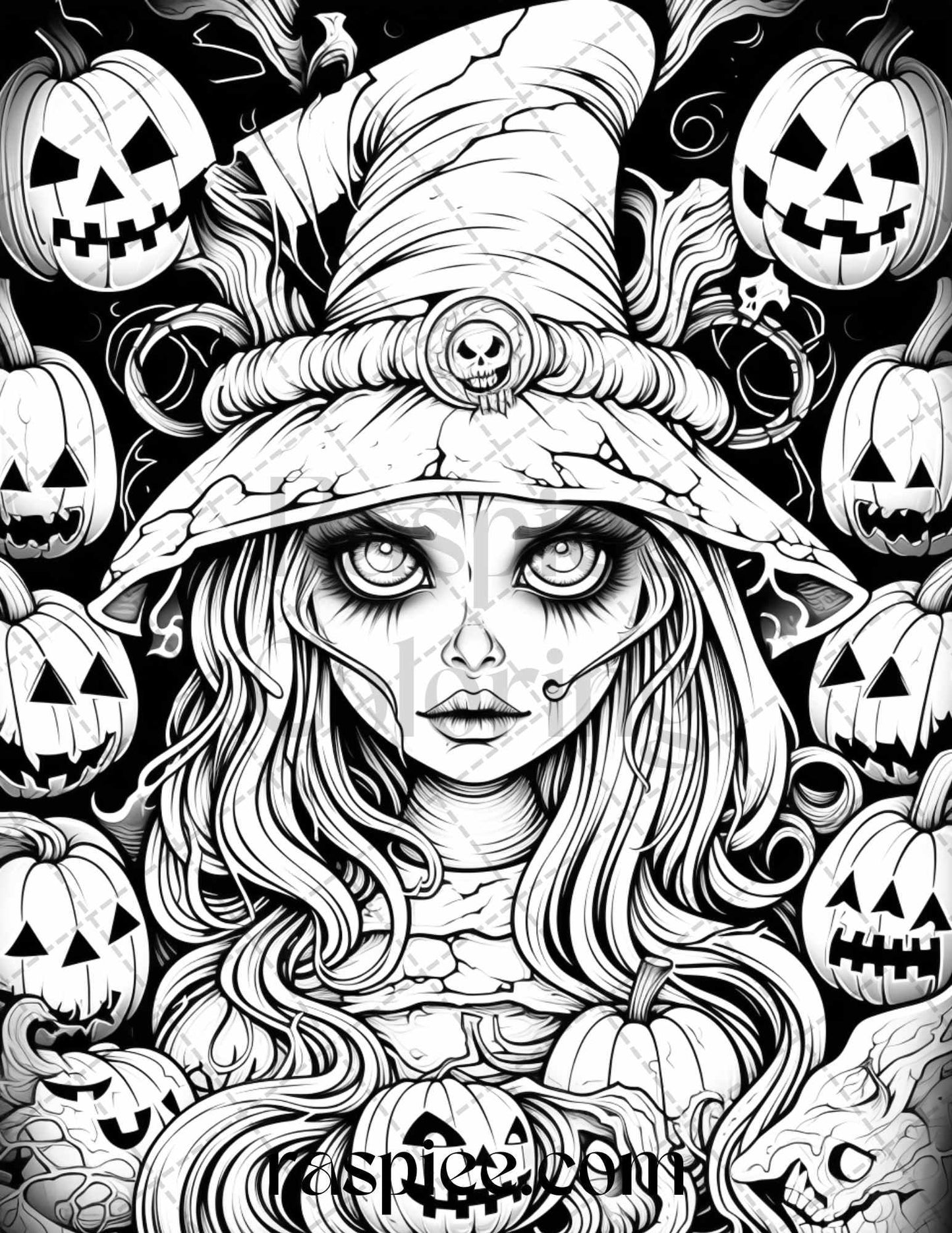 50 Spooky Miss Nightmare Grayscale Coloring Pages Printable for Adults, PDF File Instant Download