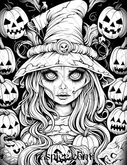 50 Spooky Miss Nightmare Grayscale Coloring Pages Printable for Adults, PDF File Instant Download