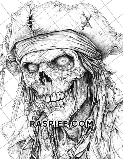 Zombie Pirates Halloween Adult Coloring Pages Printable PDF Instant Download