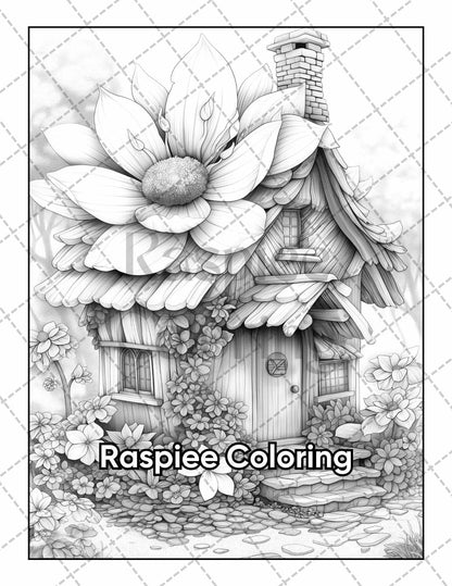 50 Fantasy Fairy Houses Adult Coloring Pages Printable PDF Instant Download