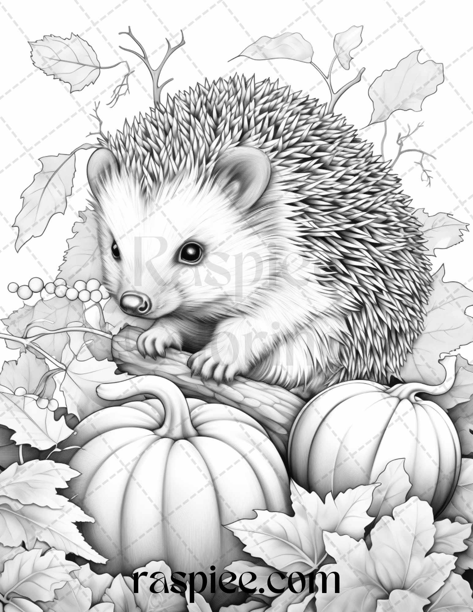 Autumn Animals Grayscale Coloring Pages for Adults and Kids, Printable PDF File Instant Download