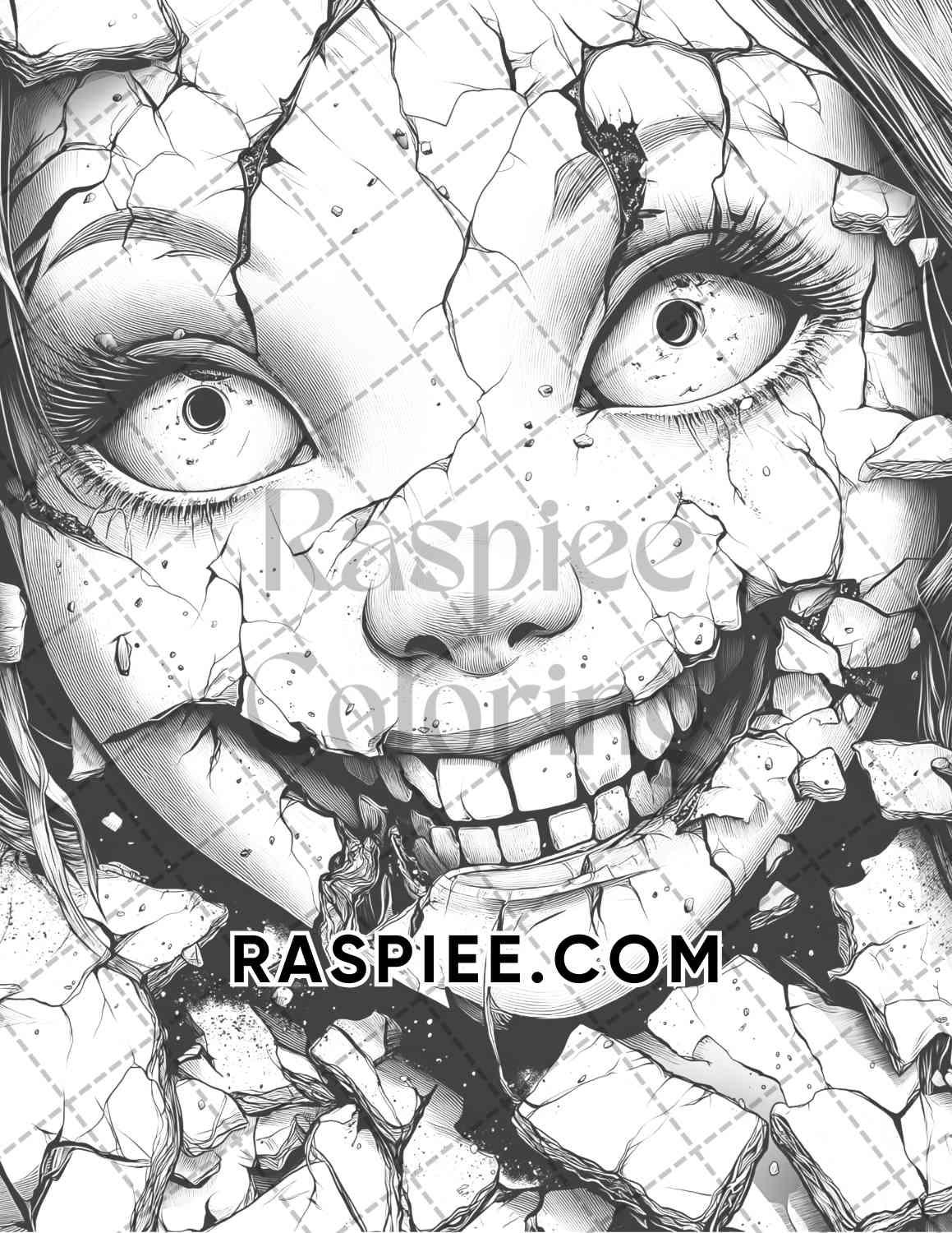 Haunted Dolls Halloween Horror Adult Coloring Pages Printable PDF Instant Download