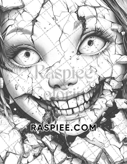 Haunted Dolls Halloween Horror Adult Coloring Pages Printable PDF Instant Download