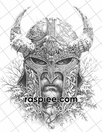 87 Viking Tattoos Grayscale Adult Coloring Pages Printable PDF Instant Download