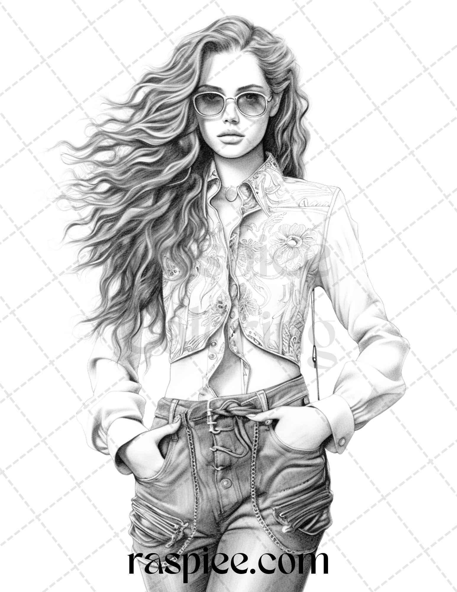 50 Streetwear Fashion Grayscale Coloring Pages Printable for Adults, PDF File Instant Download
