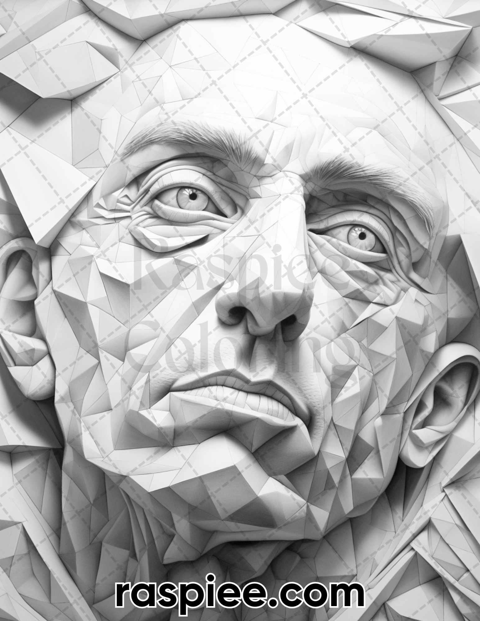60 Abstract Faces Grayscale Adult Coloring Pages, Printable PDF Instant Download