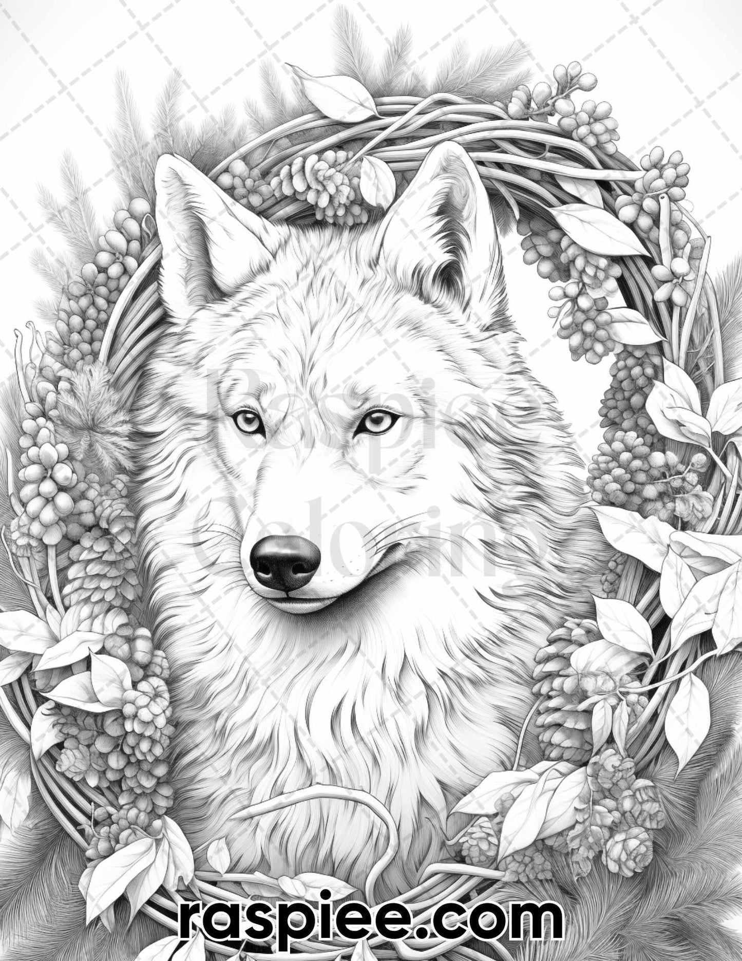 50 Winter Wolf Grayscale Coloring Pages for Adults, Printable PDF Instant Download