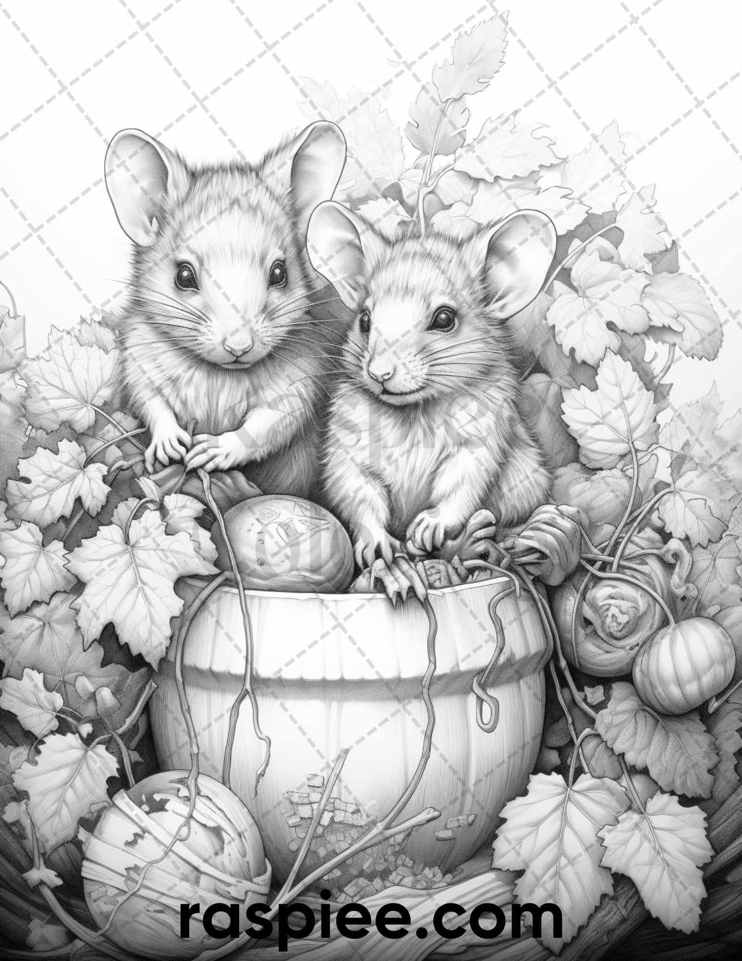 50 Enchanting Fairytale Mice Grayscale Coloring Pages Printable for Adults, PDF File Instant Download