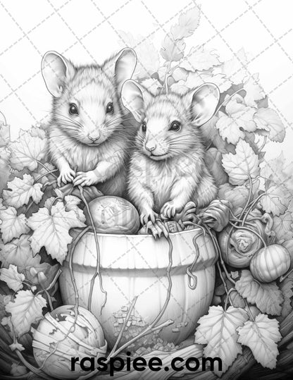 50 Enchanting Fairytale Mice Grayscale Coloring Pages Printable for Adults, PDF File Instant Download