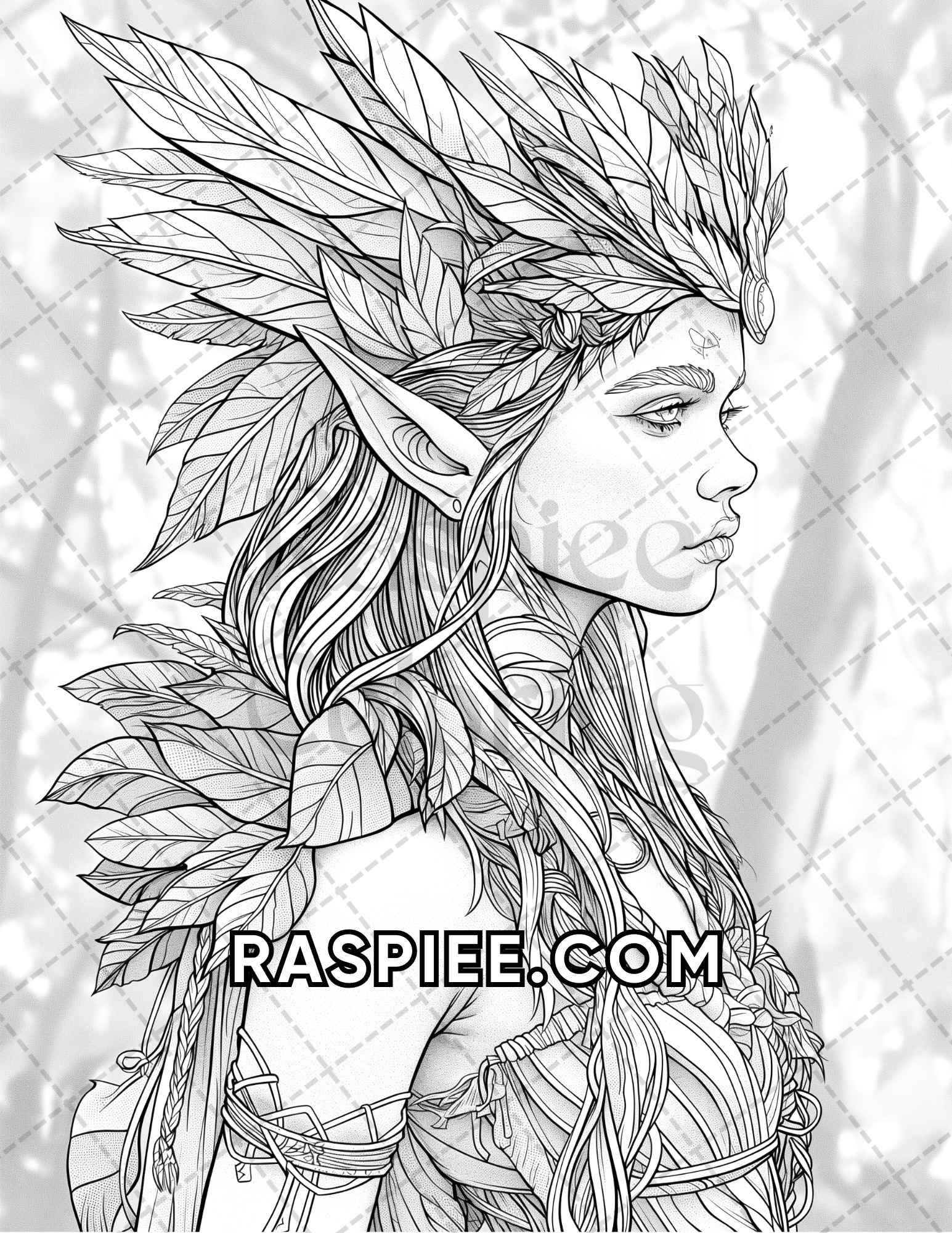 60 Fantasy Beauties Grayscale Adult Coloring Pages Printable PDF Instant Download