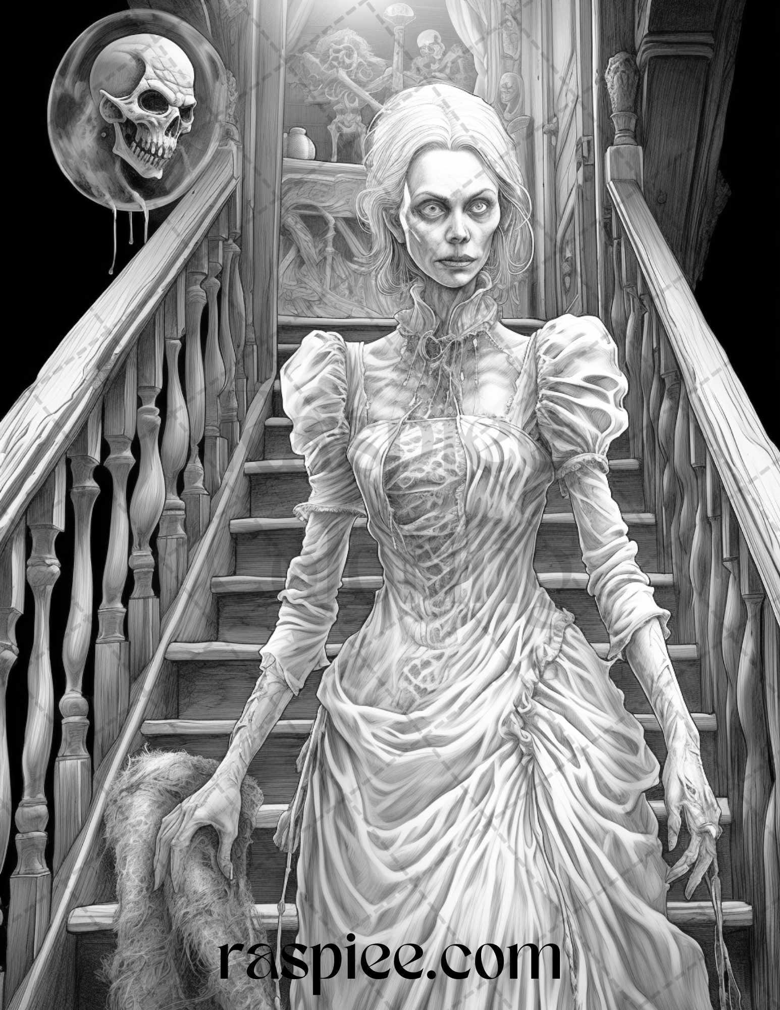 60 Halloween Victorian Era Grayscale Coloring Pages Printable for Adults, PDF File Instant Download
