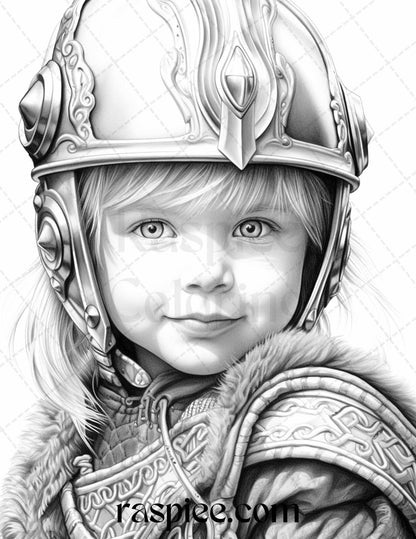 58 Little Viking Girls Boys Portrait Grayscale Coloring Pages Printable, PDF File Instant Download