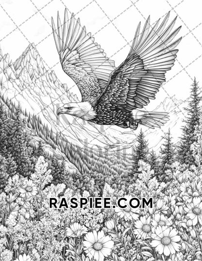 Flowers and Birds Adult Coloring Pages Printable PDF Instant Download