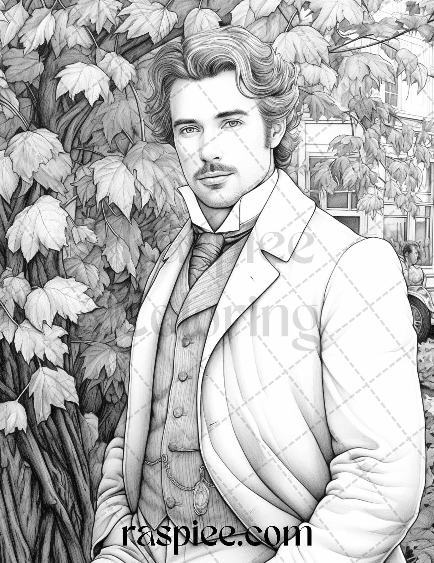 60 Victorian Autumn Portrait Grayscale Coloring Pages Printable for Adults, PDF File Instant Download