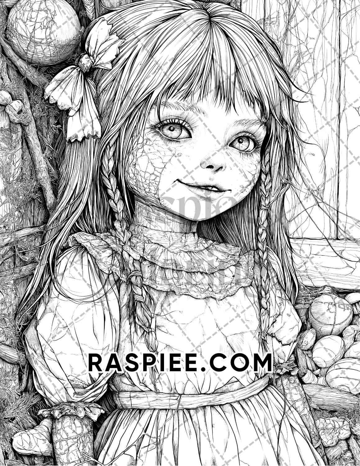 Haunted Dolls Halloween Horror Adult Coloring Pages Printable PDF Instant Download