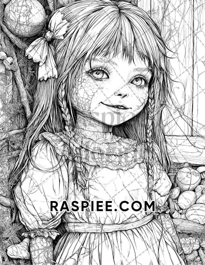 Haunted Dolls Halloween Horror Adult Coloring Pages Printable PDF Instant Download