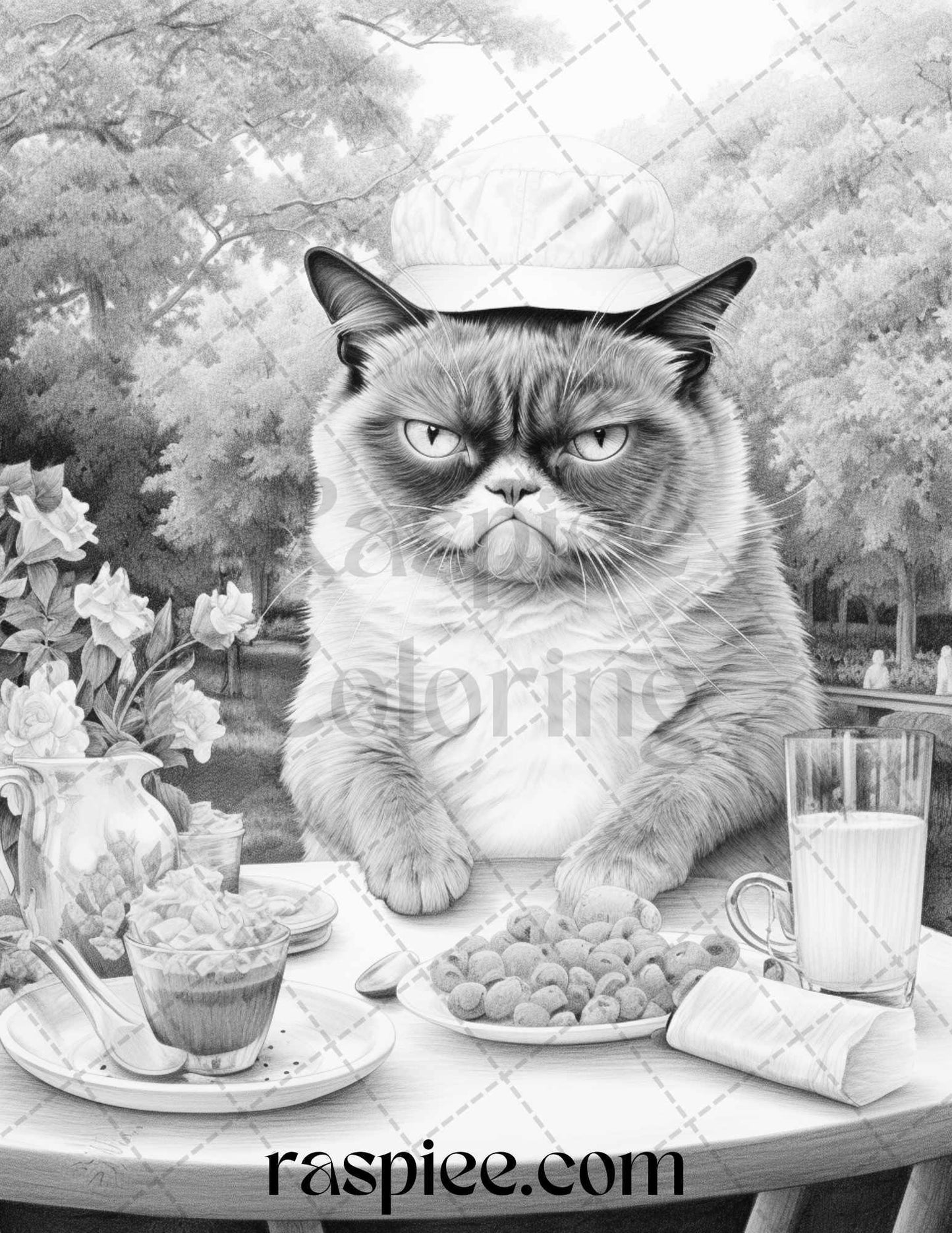 50 Grumpy Cat Grayscale Coloring Pages Printable for Adults, PDF File Instant Download