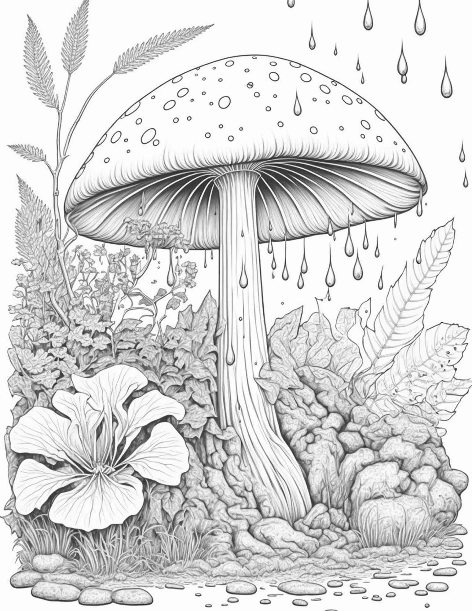 100 Mushroom Forest Coloring Pages Printable for Adults and Kids, Grayscale Coloring Book, Printable PDF File Instant Download