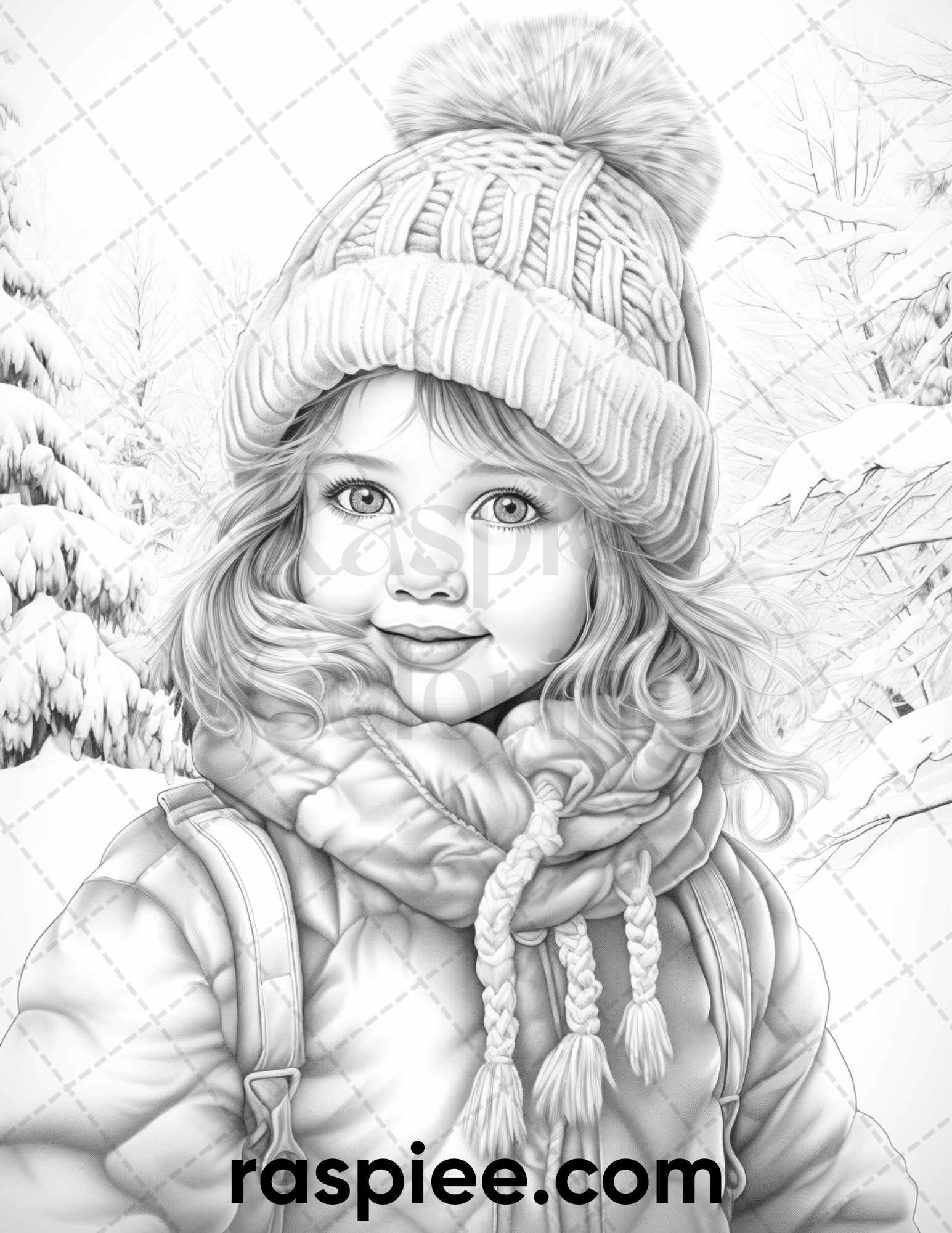 50 Baby Winter Portrait Grayscale Coloring Pages Printable for Adults, PDF File Instant Download