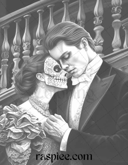 Phantom of the Opera Grayscale Coloring Pages Printable for Adults, PDF File Instant Download