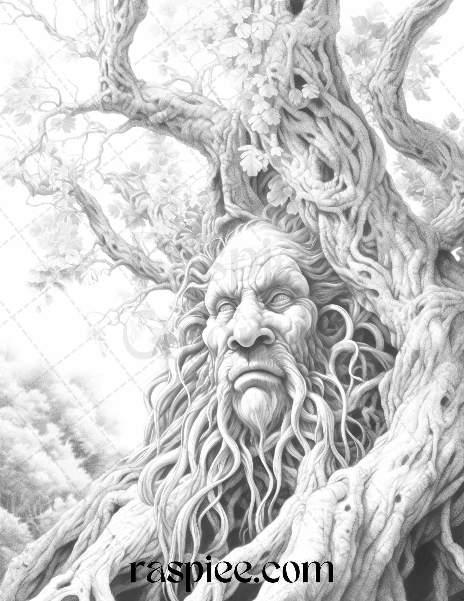 Mystical World Grayscale Coloring Pages Printable for Adults, Enchanting Fantasy Designs, PDF File Instant Download