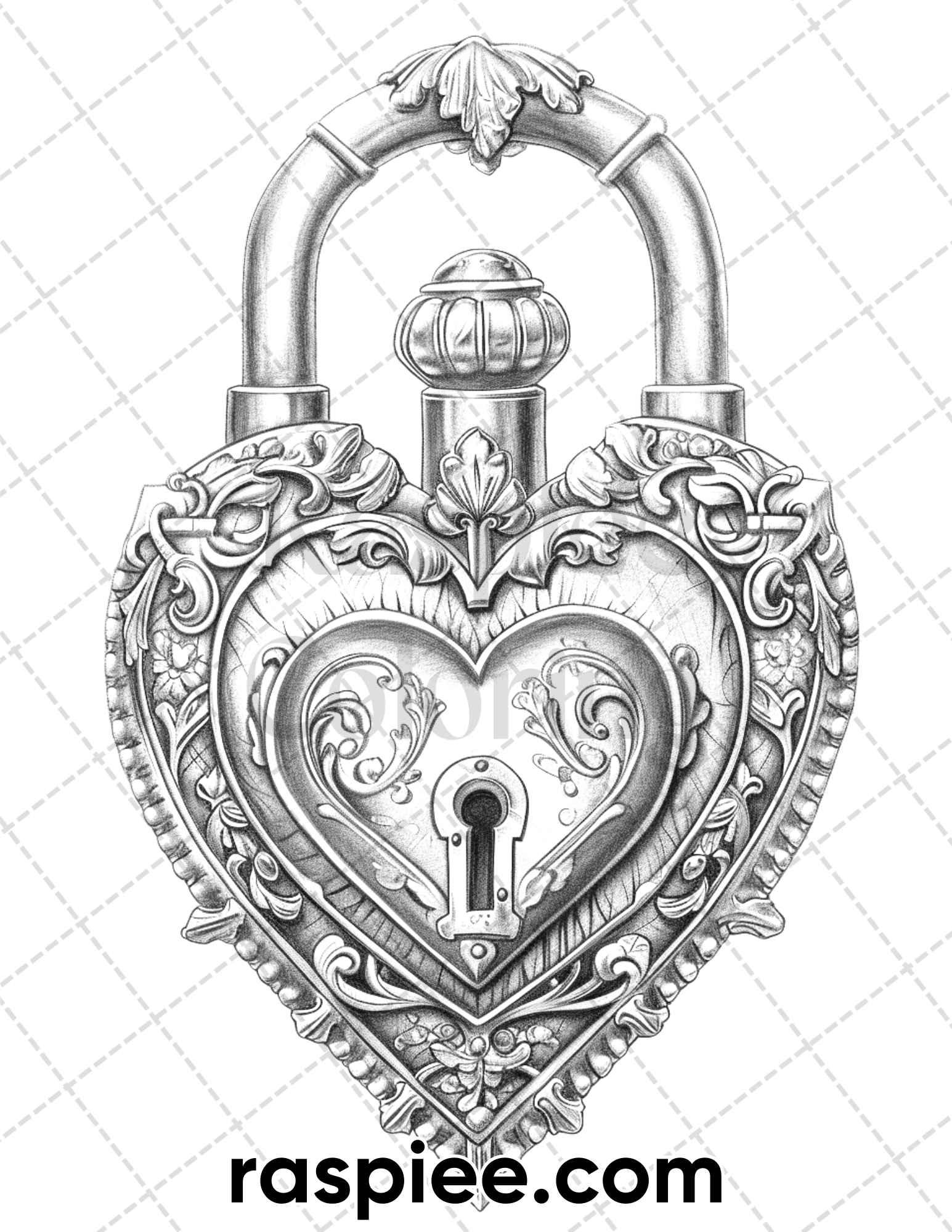 55 Gothic Valentines Day Grayscale Adult Coloring Pages, Printable PDF Instant Download