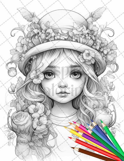 41 Adorable Gnome Girls Grayscale Coloring Pages Printable for Adults and Kids, PDF File Instant Download