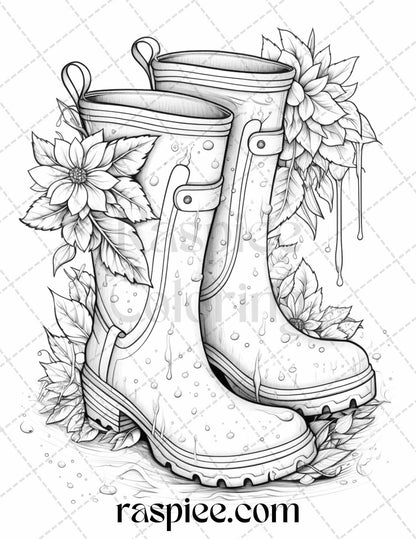 Autumn Vibes Grayscale Coloring Pages Printable for Adults, PDF File Instant Download