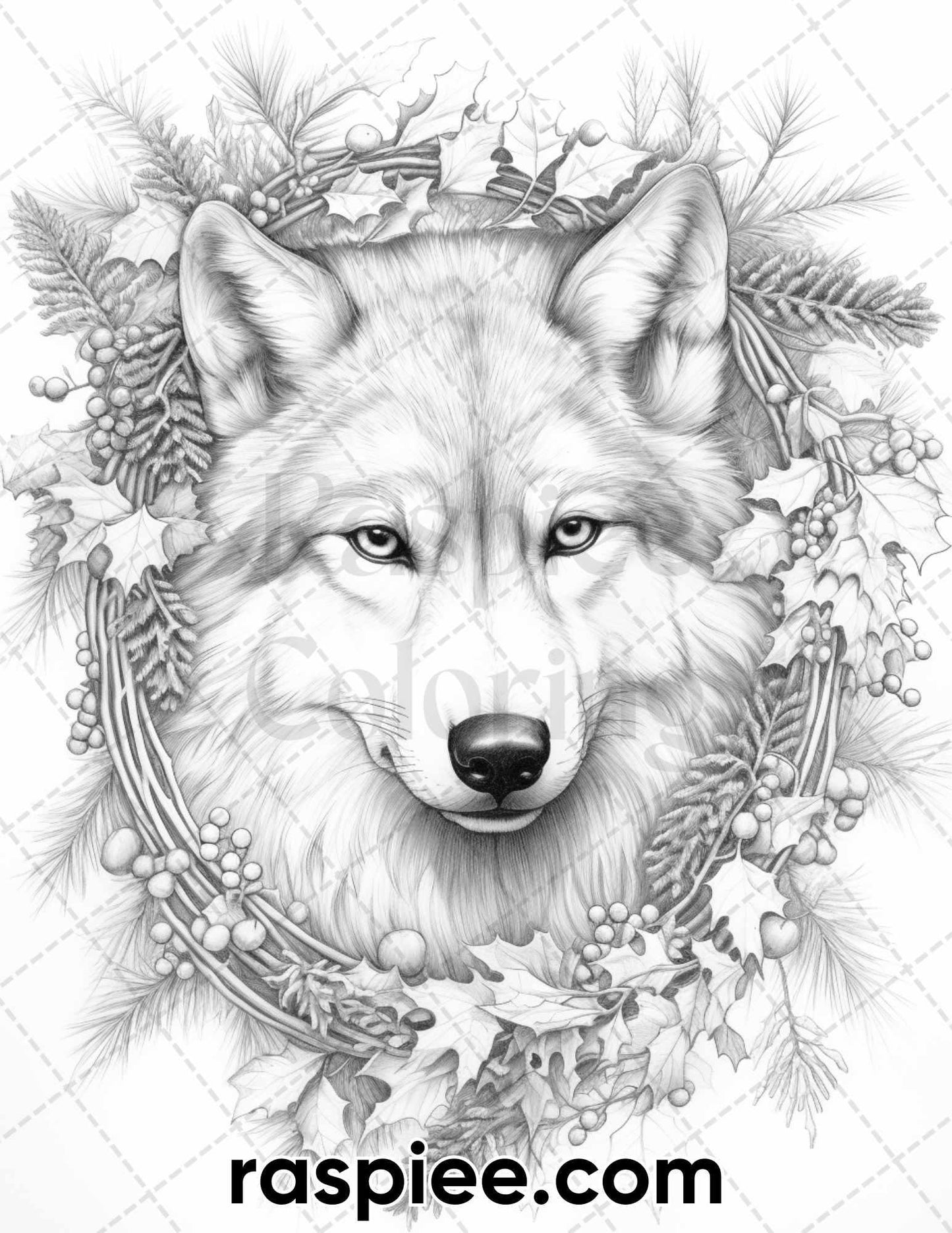 50 Winter Wolf Grayscale Coloring Pages for Adults, Printable PDF Instant Download
