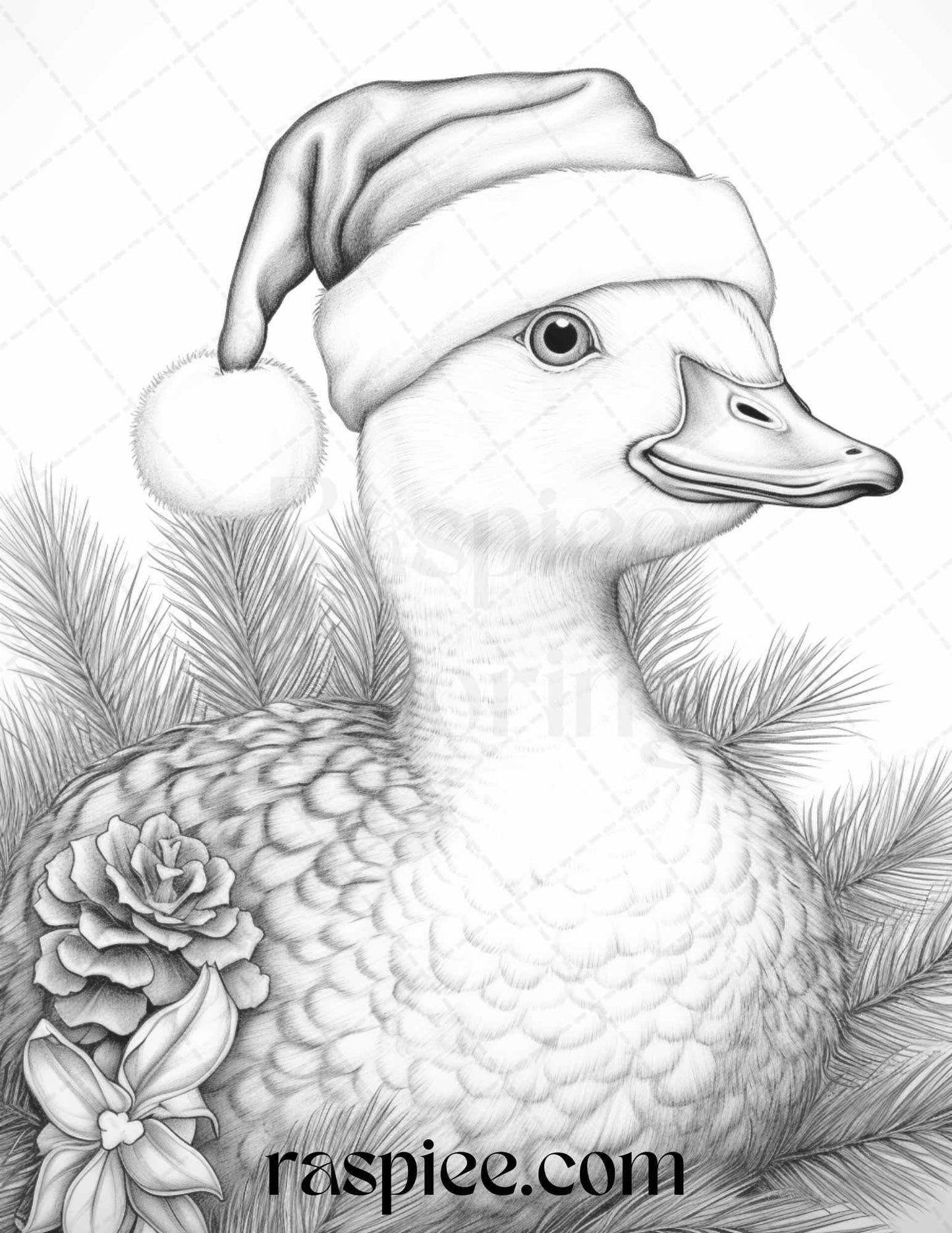 70 Christmas Animals Grayscale Coloring Pages Printable for Adults, PDF File Instant Download