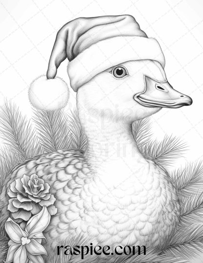 70 Christmas Animals Grayscale Coloring Pages Printable for Adults, PDF File Instant Download