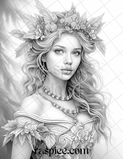 50 Winter Fairy Grayscale Coloring Pages Printable for Adults, PDF File Instant Download